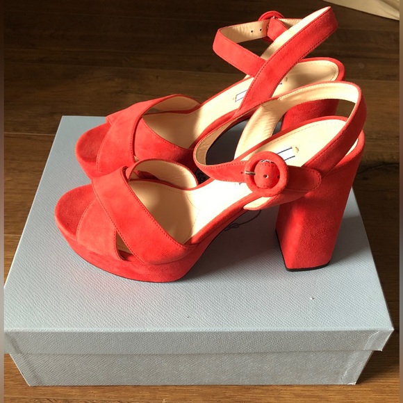 PRADA-AUTHENTIC (NWT/Box)-Women's Tangerine Platform Strappy Sandals - Picture 10 of 14